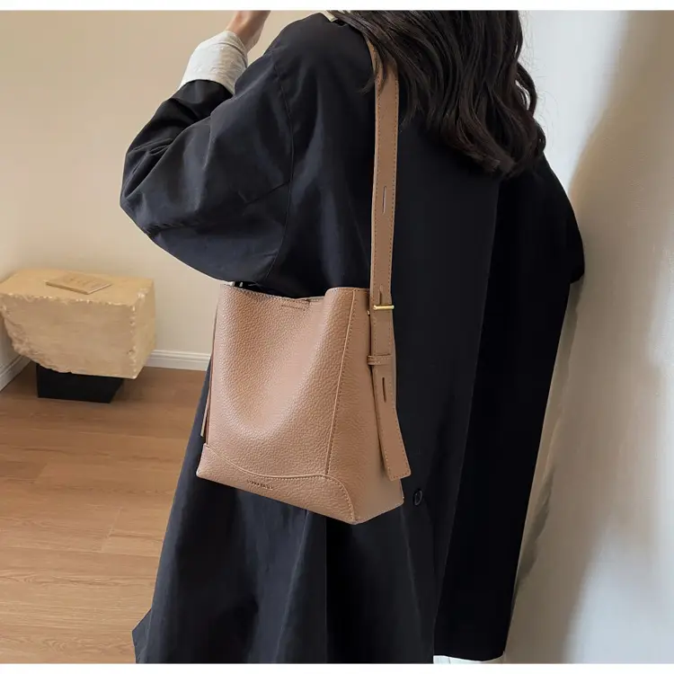 Women Textured Bucket Bag Brown Vintage Shoulder Crossbody — feature 28