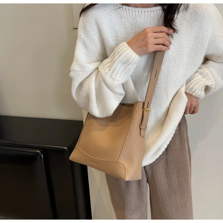 Women Textured Bucket Bag Brown Vintage Shoulder Crossbody — feature 30