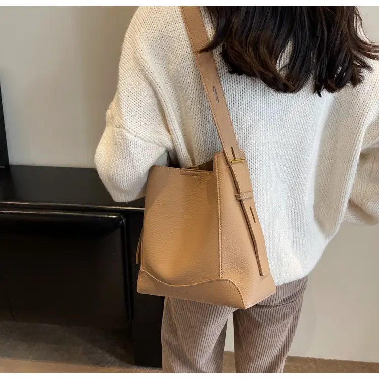 Women Textured Bucket Bag Brown Vintage Shoulder Crossbody — feature 31