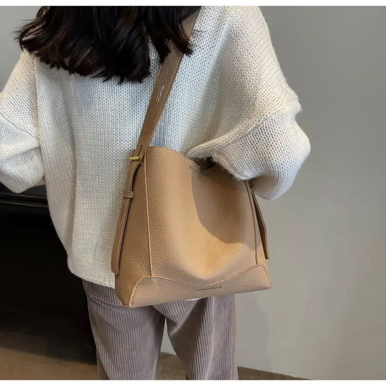 Women Textured Bucket Bag Brown Vintage Shoulder Crossbody — feature 32