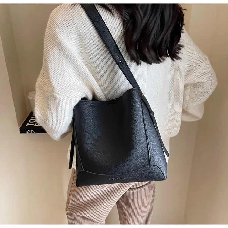 Women Textured Bucket Bag Brown Vintage Shoulder Crossbody — feature 35