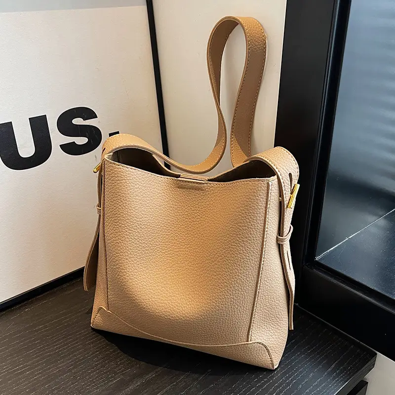 Women Textured Bucket Bag Brown Vintage Shoulder Crossbody