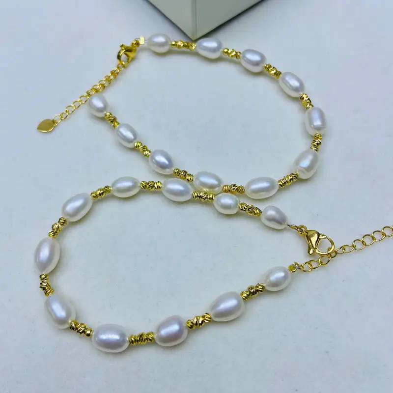 Pearl Bracelet Natural Freshwater 5.5-6.5mm Gold Plated
