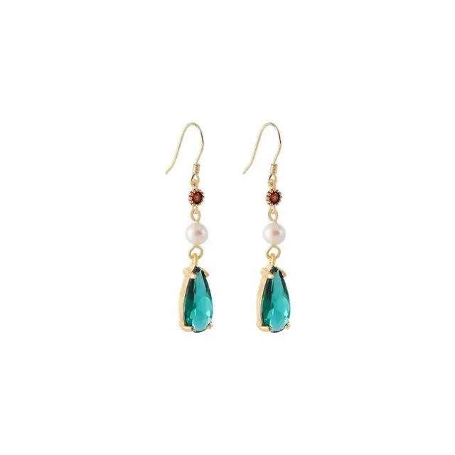 Elegant Pearl Emerald Drop Earrings with Gold Plating