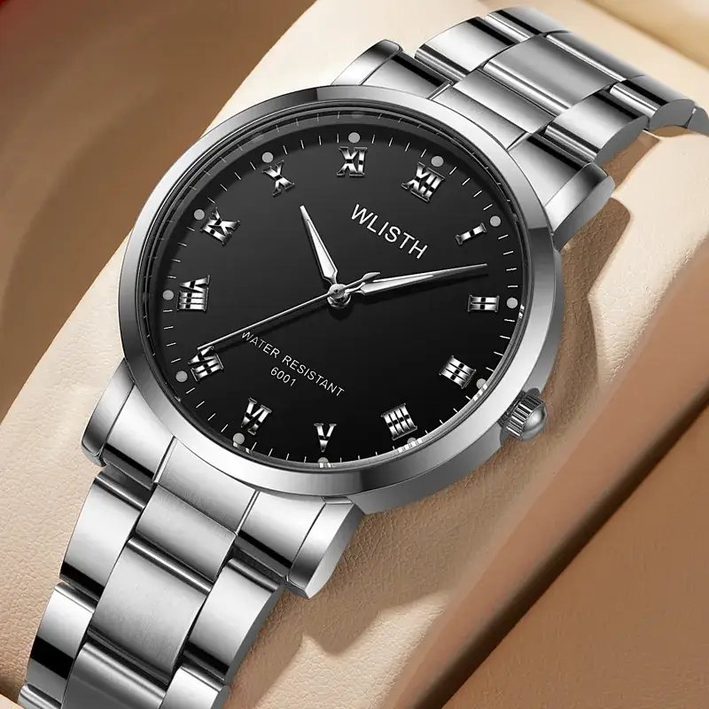Luminous Waterproof Quartz Watch for Men Black Steel Band - Image 6