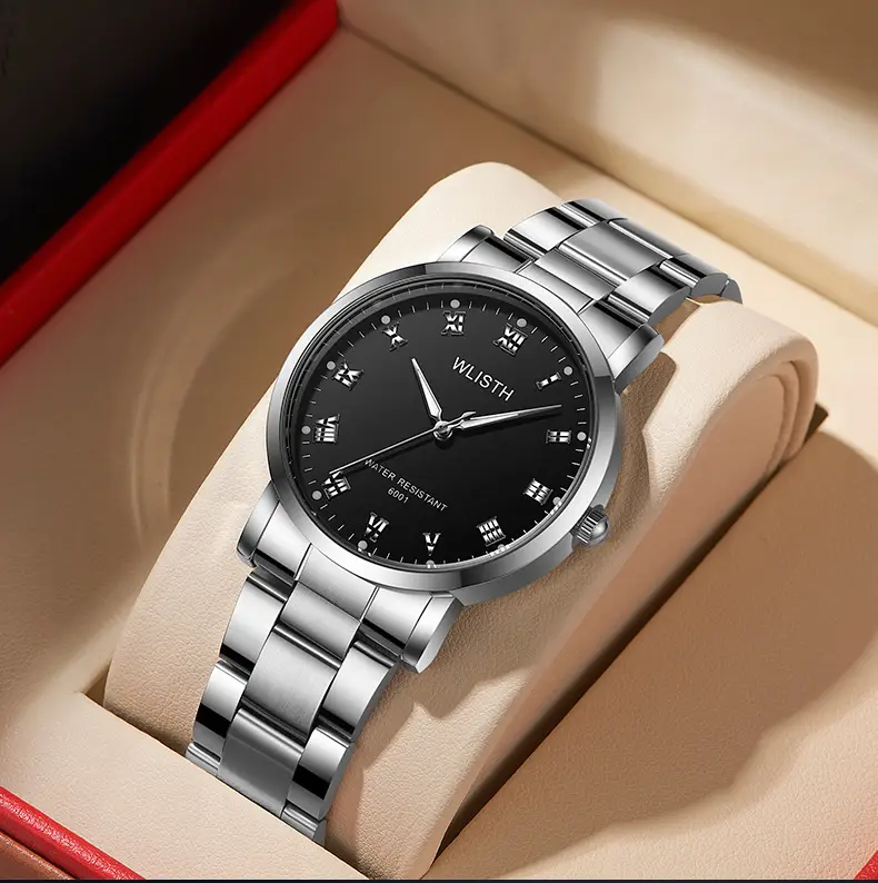 Luminous Waterproof Quartz Watch for Men Black Steel Band — feature 9