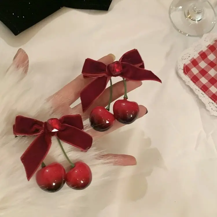 Winter Cherry Red Bow Hairpin for Women - Image 2