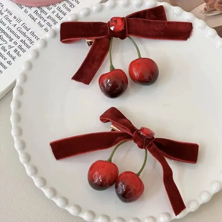 Winter Cherry Red Bow Hairpin for Women - Image 5