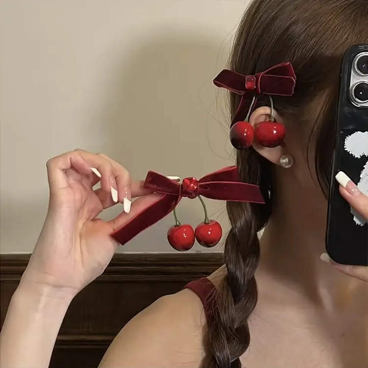Winter Cherry Red Bow Hairpin for Women — feature 3