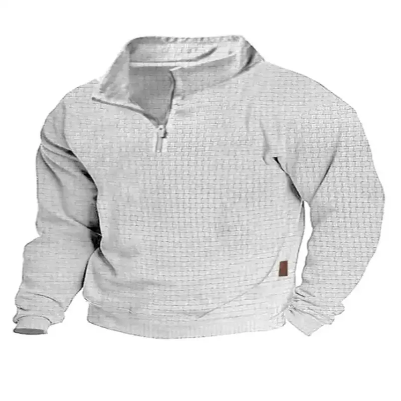 Men Grey Waffle Zipper Hoodie Loose Fit - Image 11