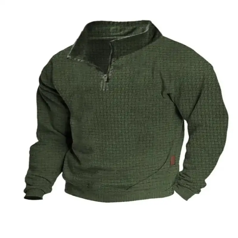 Men Grey Waffle Zipper Hoodie Loose Fit — feature 7