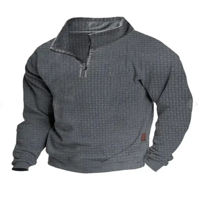 Men Grey Waffle Zipper Hoodie Loose Fit - Image 4