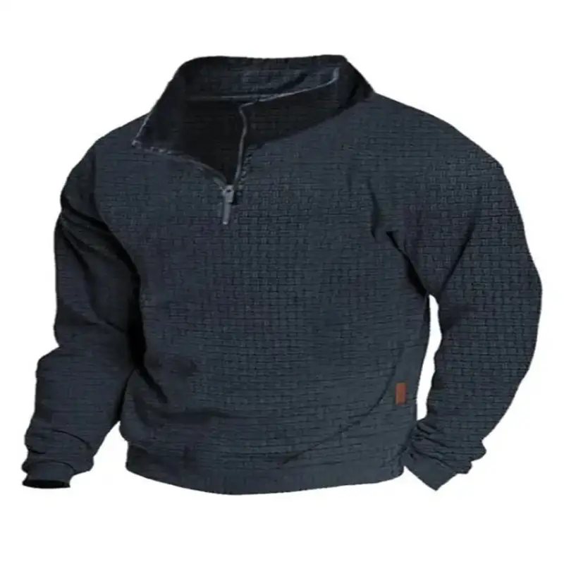 Men Grey Waffle Zipper Hoodie Loose Fit - Image 6