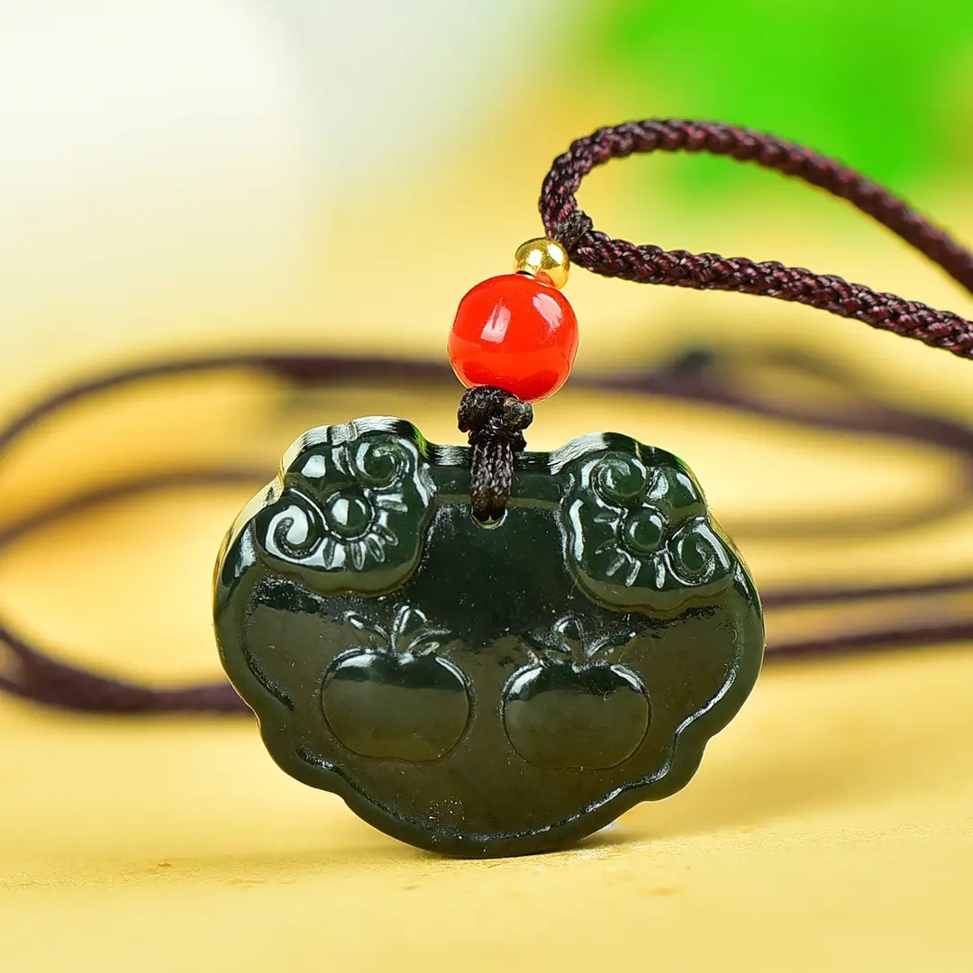 White Jade Pendant Necklace with Red Stone - Image 3