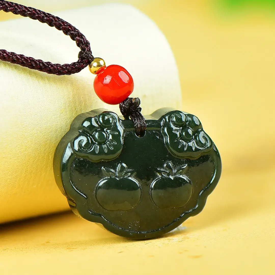 White Jade Pendant Necklace with Red Stone - Image 4