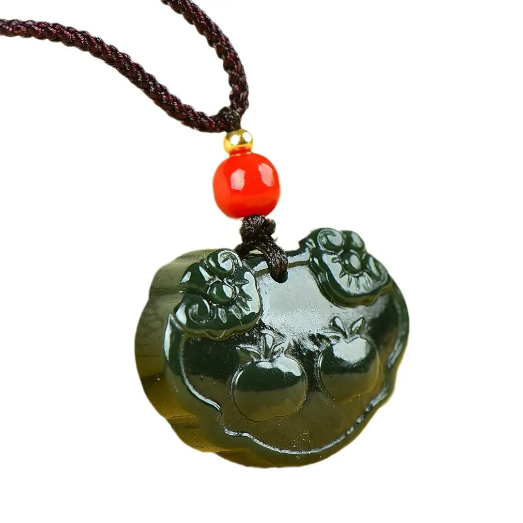 White Jade Pendant Necklace with Red Stone - Image 5