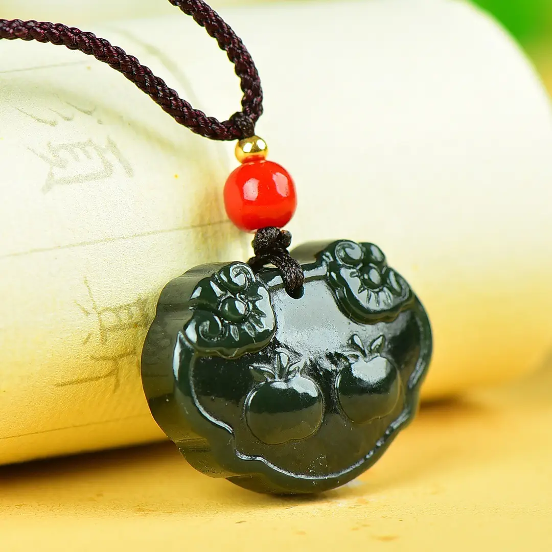 White Jade Pendant Necklace with Red Stone — feature 7