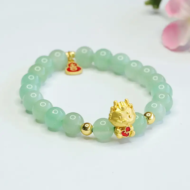 Guan Yu Dragon Zodiac Bracelet Green Jade Gold Plated - Image 3