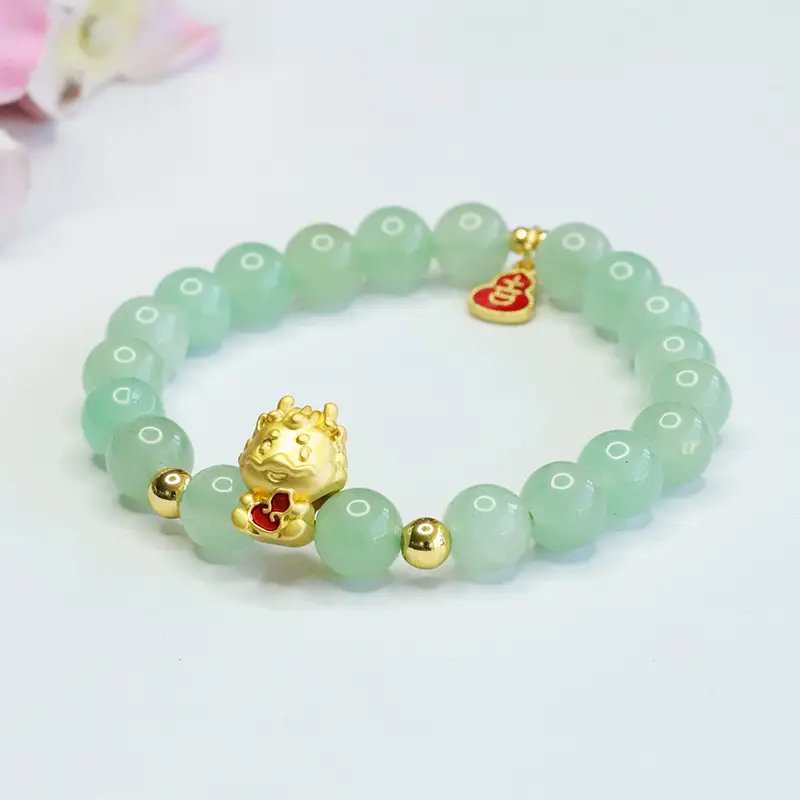 Guan Yu Dragon Zodiac Bracelet Green Jade Gold Plated - Image 4
