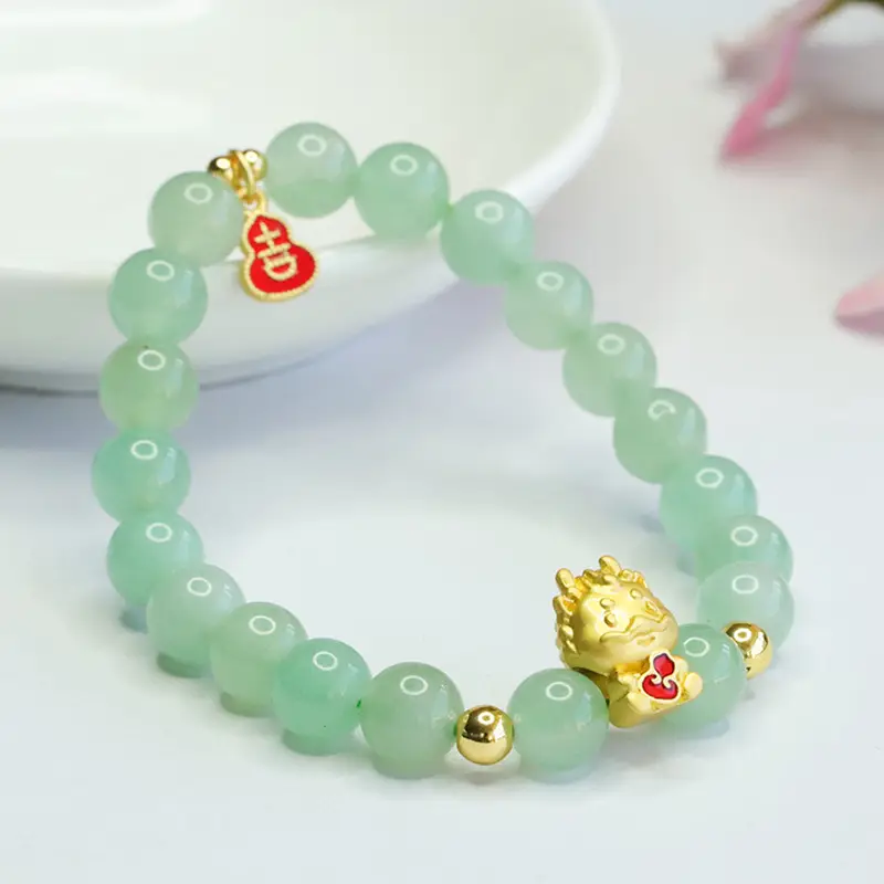 Guan Yu Dragon Zodiac Bracelet Green Jade Gold Plated - Image 5