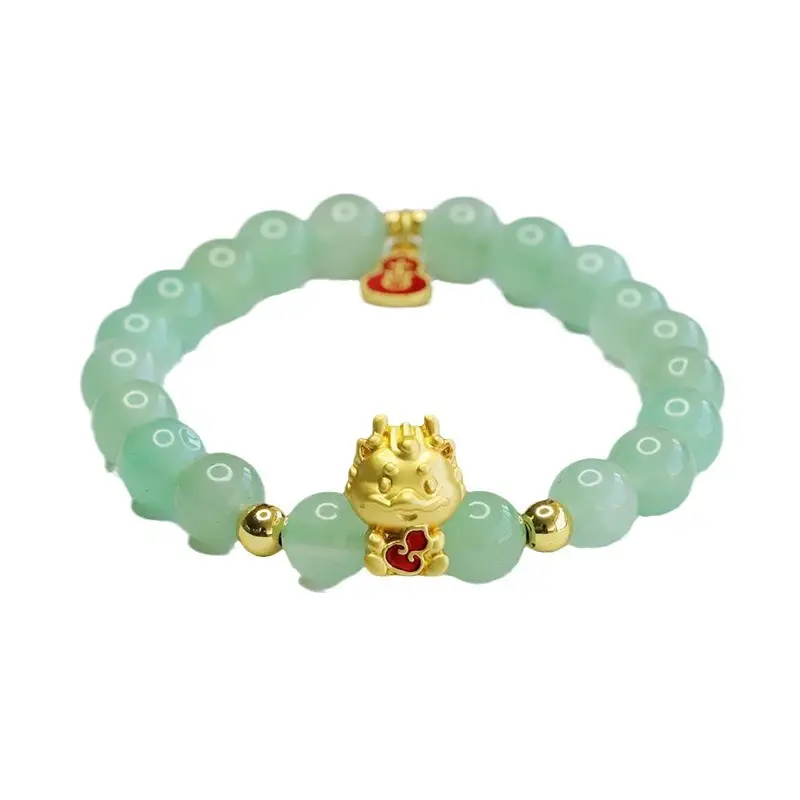 Guan Yu Dragon Zodiac Bracelet Green Jade Gold Plated - Image 6