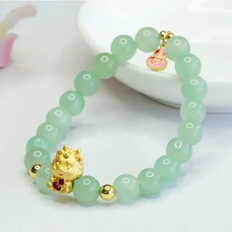 Guan Yu Dragon Zodiac Bracelet Green Jade Gold Plated — feature 8