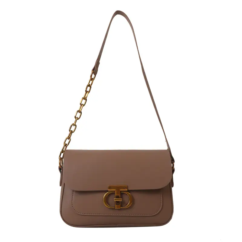White Retro Lock Shoulder Bag with Chain - Image 9