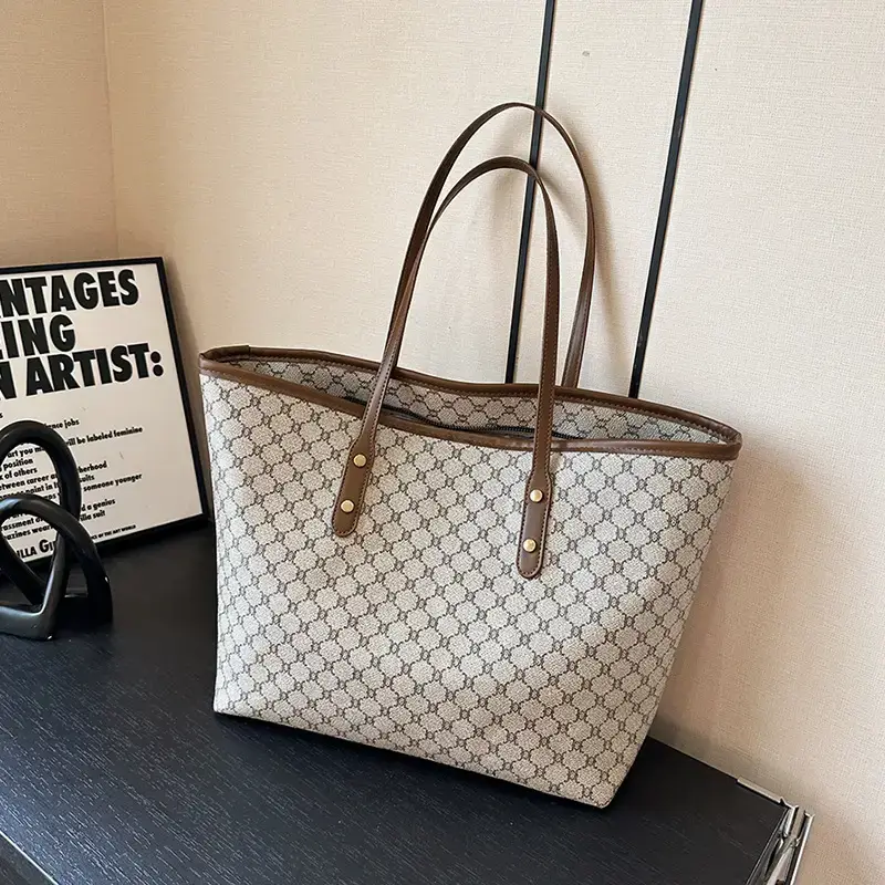 Women's High-End Brown GPU Tote Bag with Leather Handles - Image 5