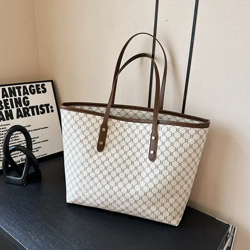 Women's High-End Brown GPU Tote Bag with Leather Handles - Image 6