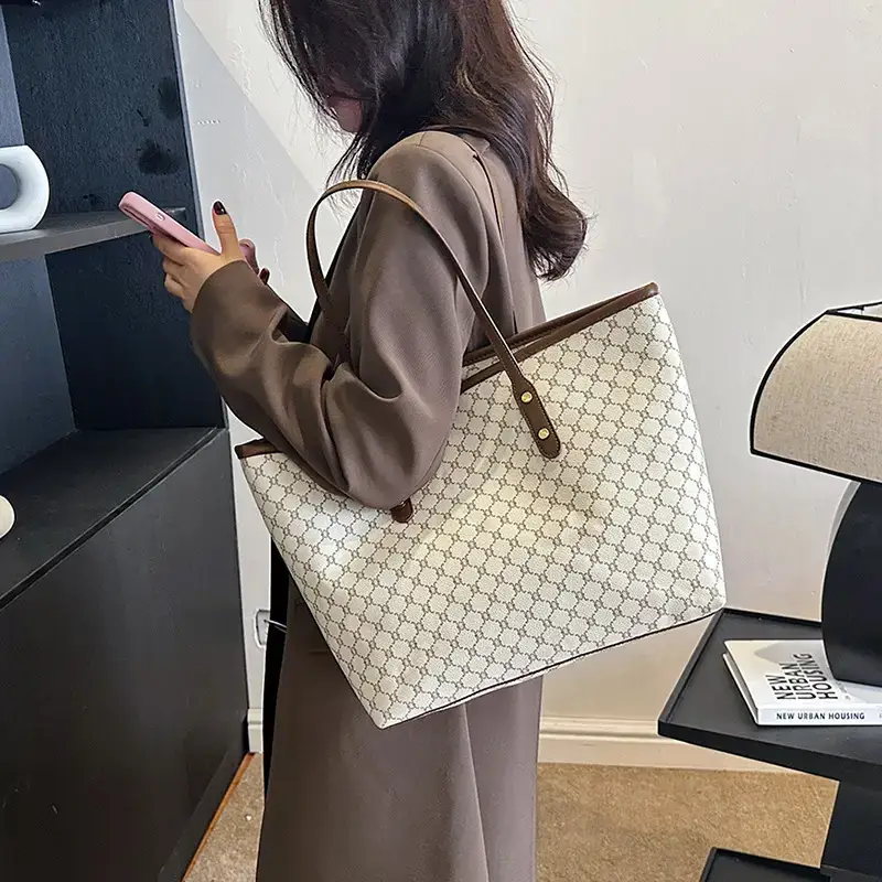 Women's High-End Brown GPU Tote Bag with Leather Handles - Image 7