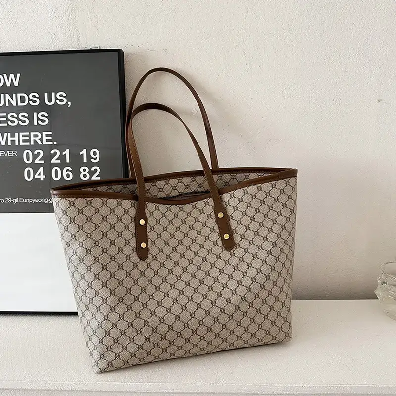 Women's High-End Brown GPU Tote Bag with Leather Handles - Image 2