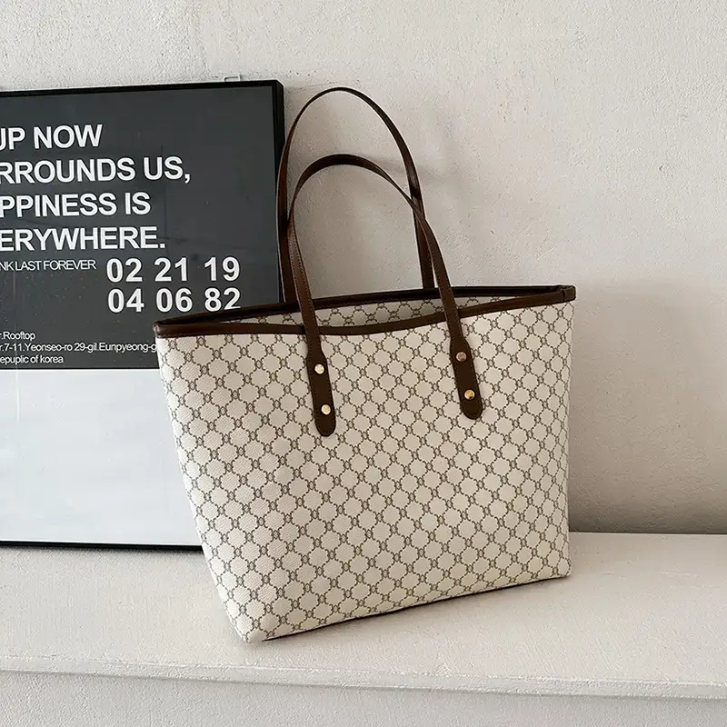 Women's High-End Brown GPU Tote Bag with Leather Handles - Image 3