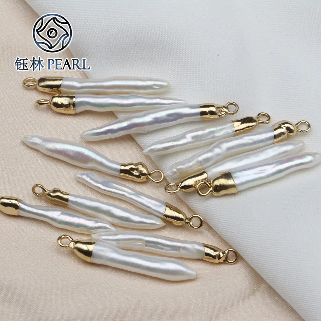 Natural Baroque Toothpick Pearls Gold Plated Single Hanging