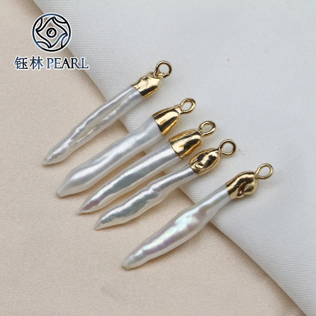 Natural Baroque Toothpick Pearls Gold Plated Single Hanging