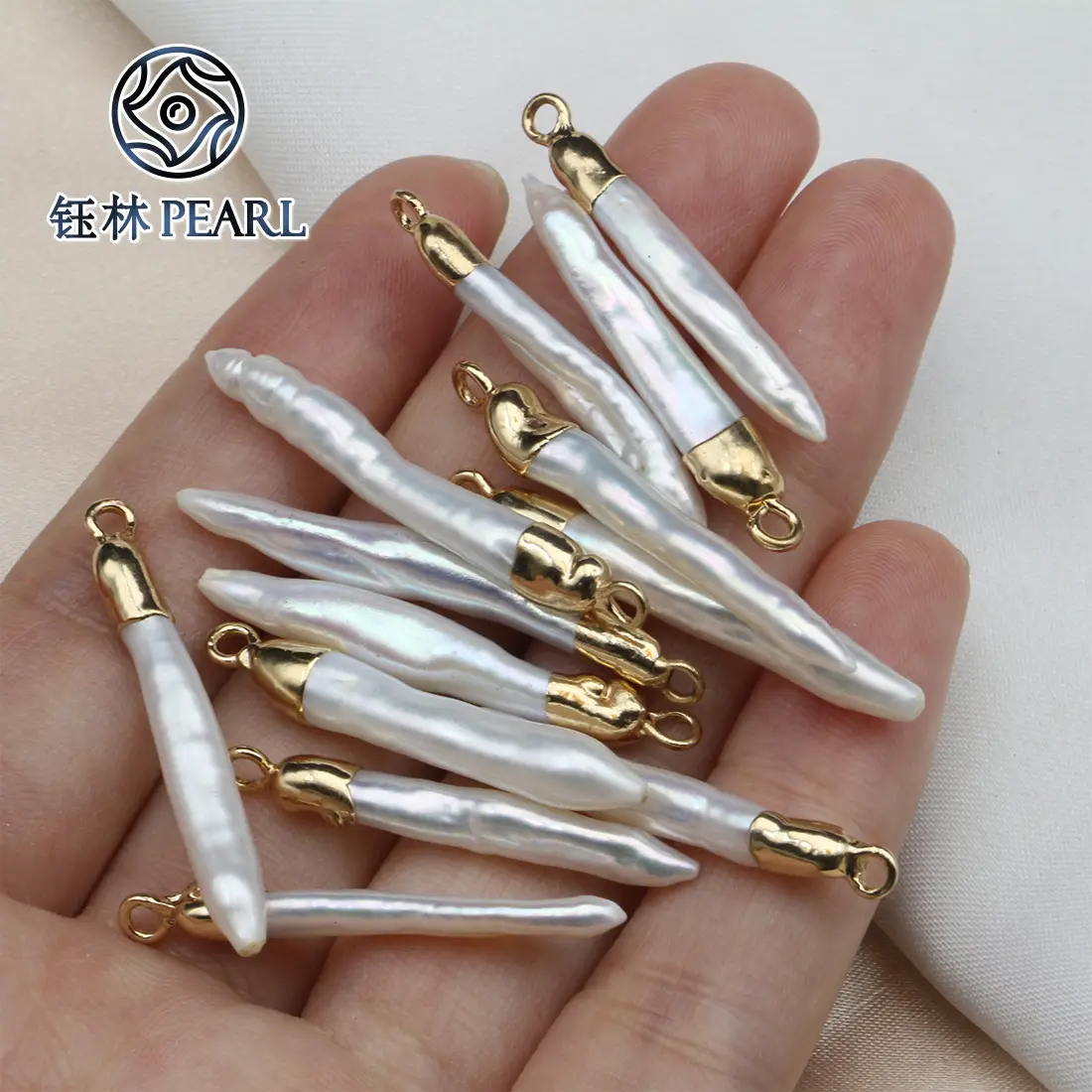 Natural Baroque Toothpick Pearls Gold Plated Single Hanging