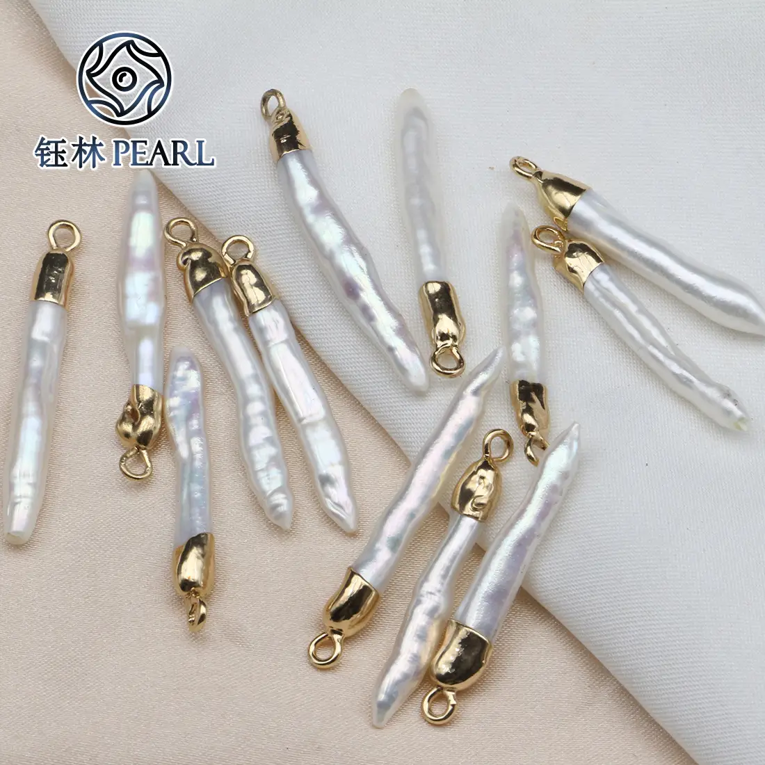 Natural Baroque Toothpick Pearls Gold Plated Single Hanging