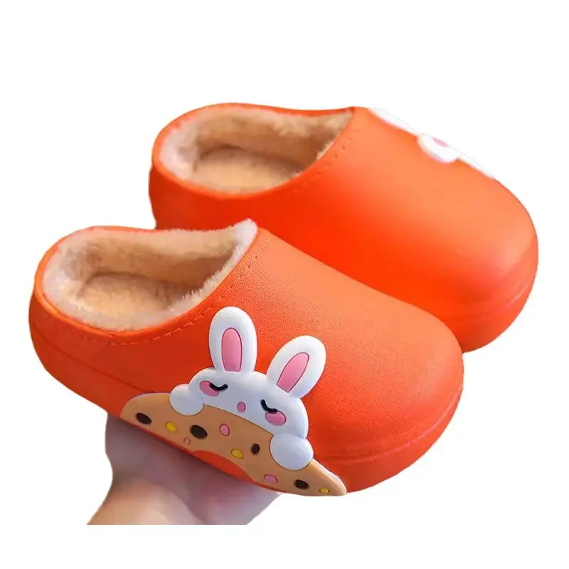 Children's Cartoon Fleece-lined Warm Cotton Shoes Children's Thick Sole Autumn and Winter Cotton Slippers Parent-child Waterproof Home Cotton Slippers Baby
