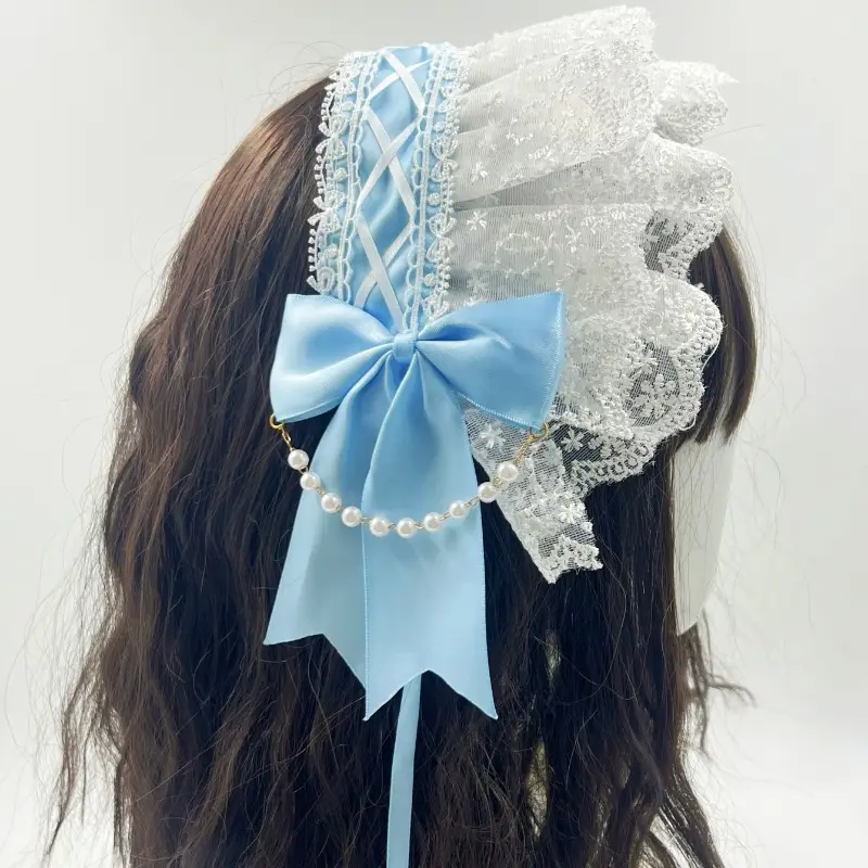 Baroque Hair Band with Red Bow & Pearl Adornment