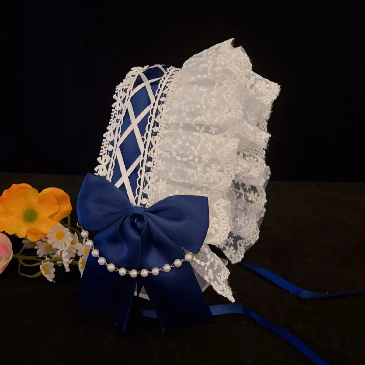 Baroque Hair Band with Red Bow & Pearl Adornment