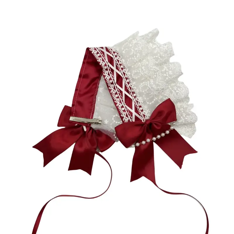 Baroque Hair Band with Red Bow & Pearl Adornment