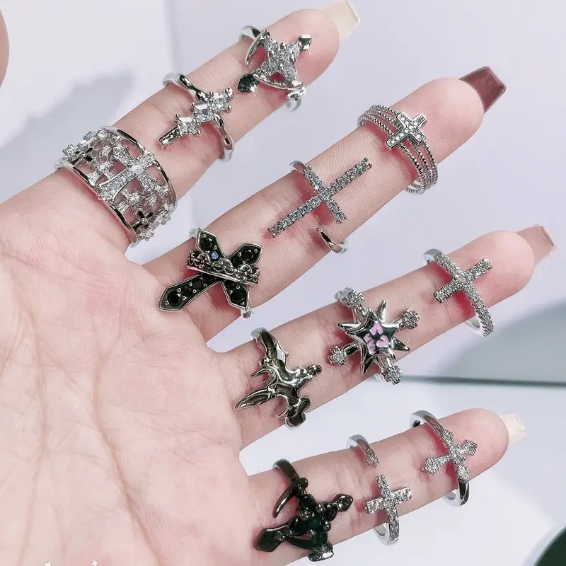 Women's Retro Cross Open Ring with Cold Wind Design - Image 14