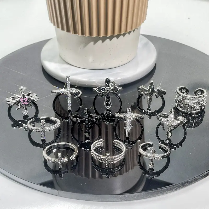 Women's Retro Cross Open Ring with Cold Wind Design - Image 15