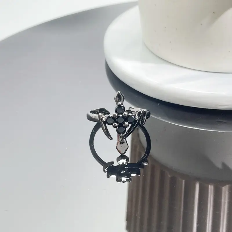 Women's Retro Cross Open Ring with Cold Wind Design - Image 11