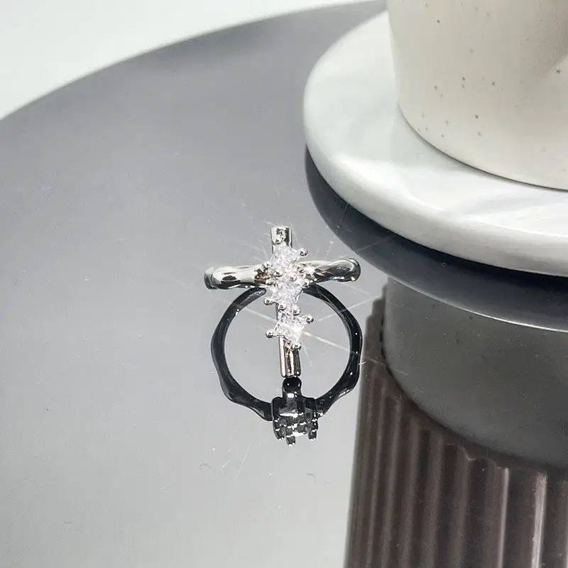 Women's Retro Cross Open Ring with Cold Wind Design - Image 2