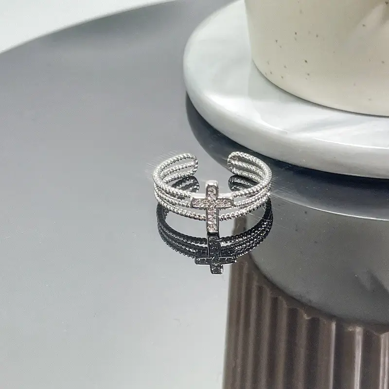 Women's Retro Cross Open Ring with Cold Wind Design - Image 3