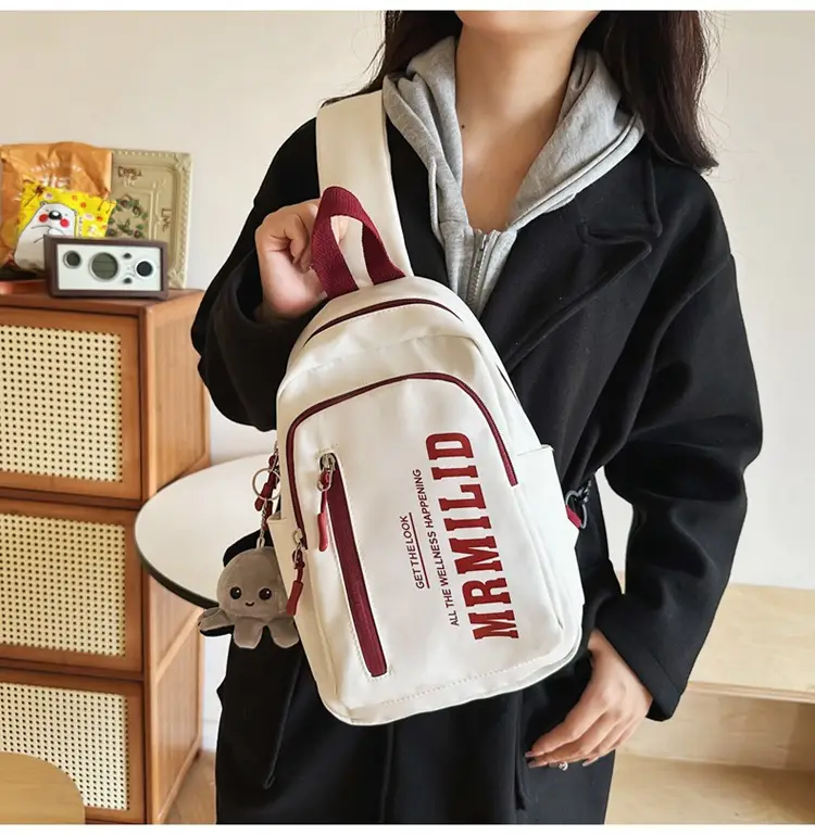 Women's Japanese Casual Chest Bag 2023 Red White — feature 15