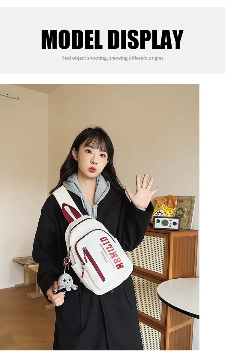 Women's Japanese Casual Chest Bag 2023 Red White — feature 9