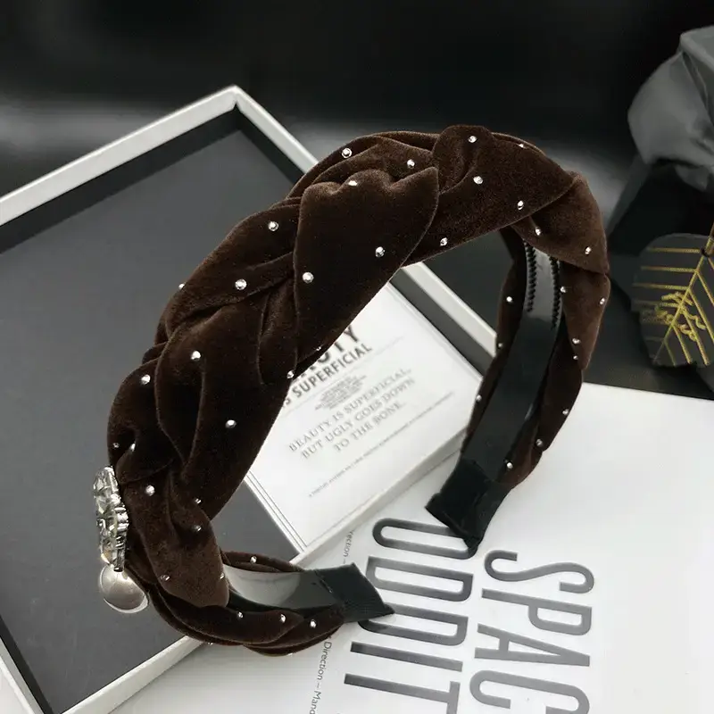 2023 Women's Braided Diamond Hair Clamp Hoop Brown