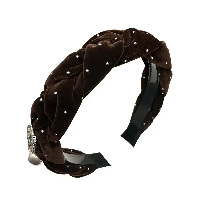 2023 Women's Braided Diamond Hair Clamp Hoop Brown