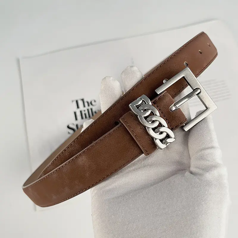 Women's Anti-Velvet Leather Belt with Silver Buckle - Image 6